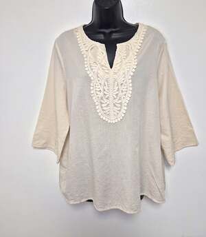 Evaless Cotton Blend Crochet Edwardian Boho Tunic Top sz L